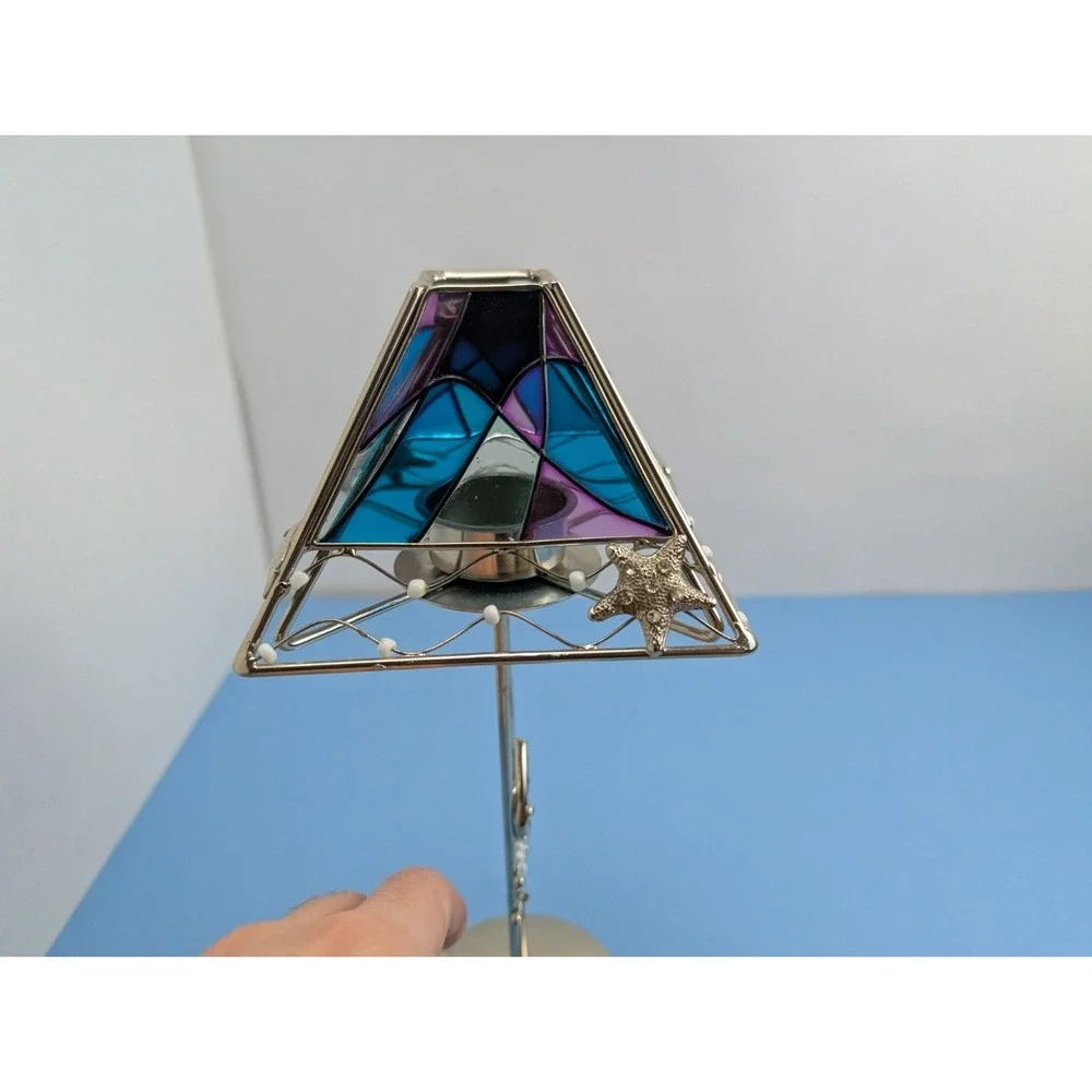 Aquatic Ocean Fish Stained Glass Tea Light Candle Holder Lamp Beach Theme Votive